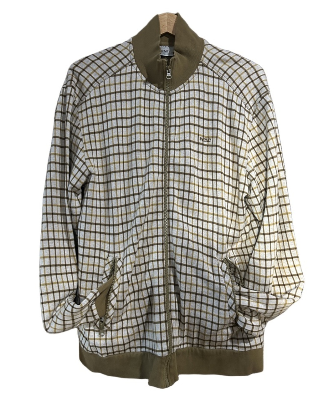 Wesc Olive & brown Checked Zip-Front  Jacket Size L